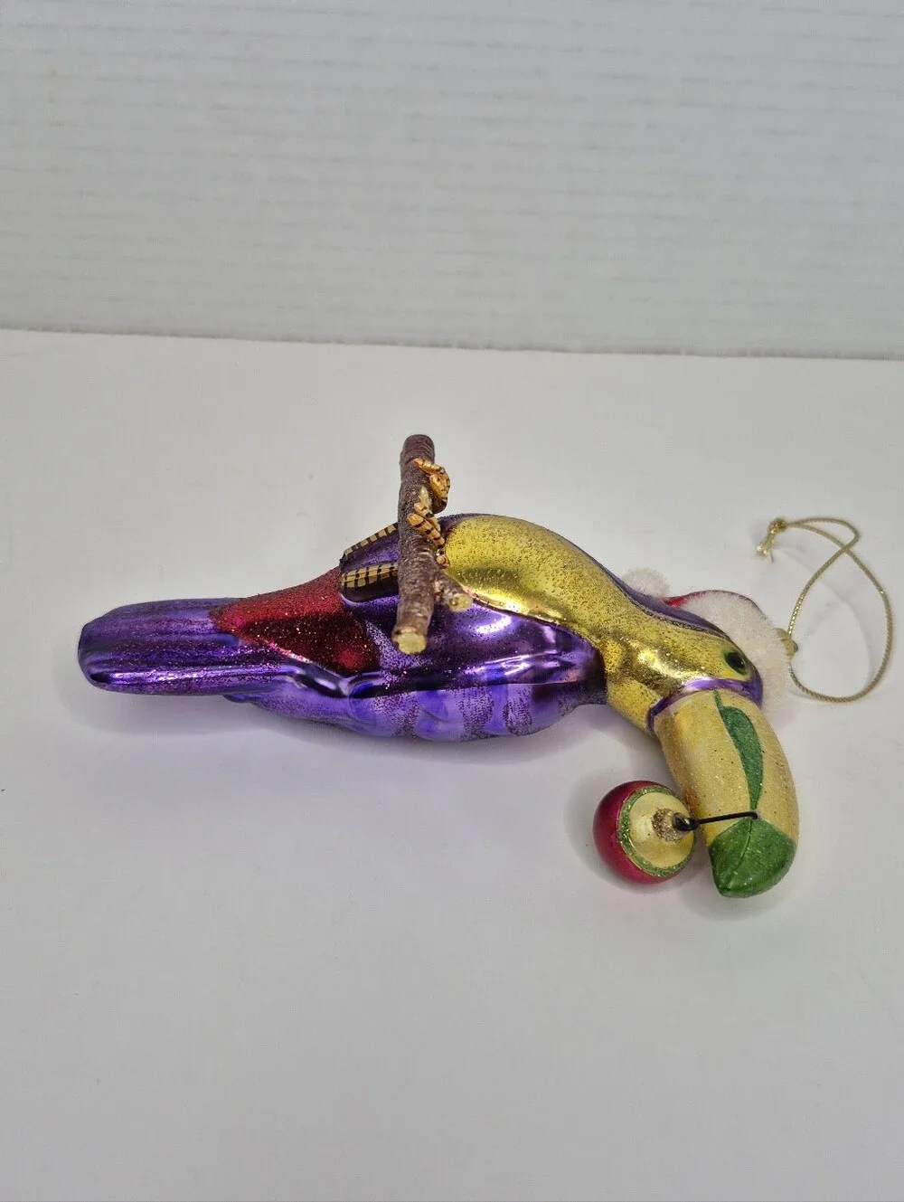 Colorful Christmas Toucan Bird with Santa Hat and Ball Ornament NWOT
